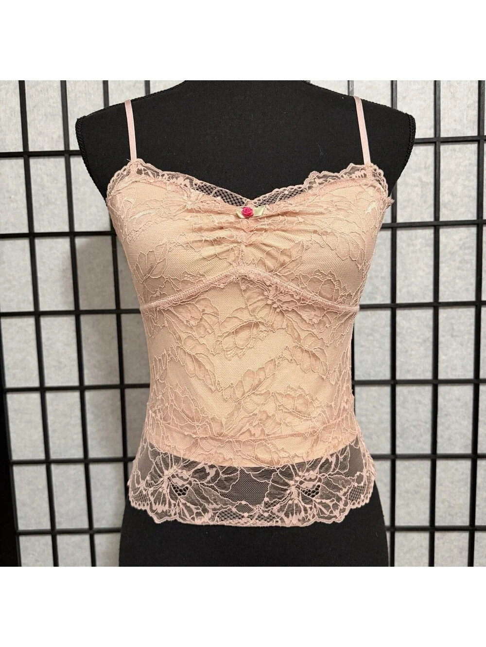 Intimately Free People Lacey Essential Cami Pink Rose Applique Sz XS